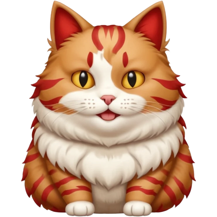 A happy, moderately plump barbarian cat that is red and white, fluffy emoji