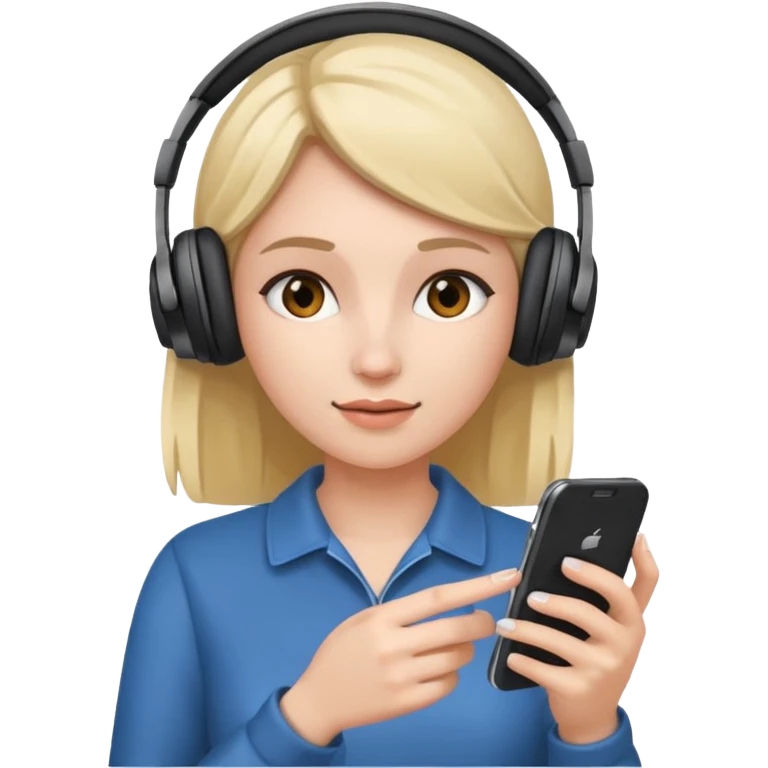 women using smart phone with headphone emoji