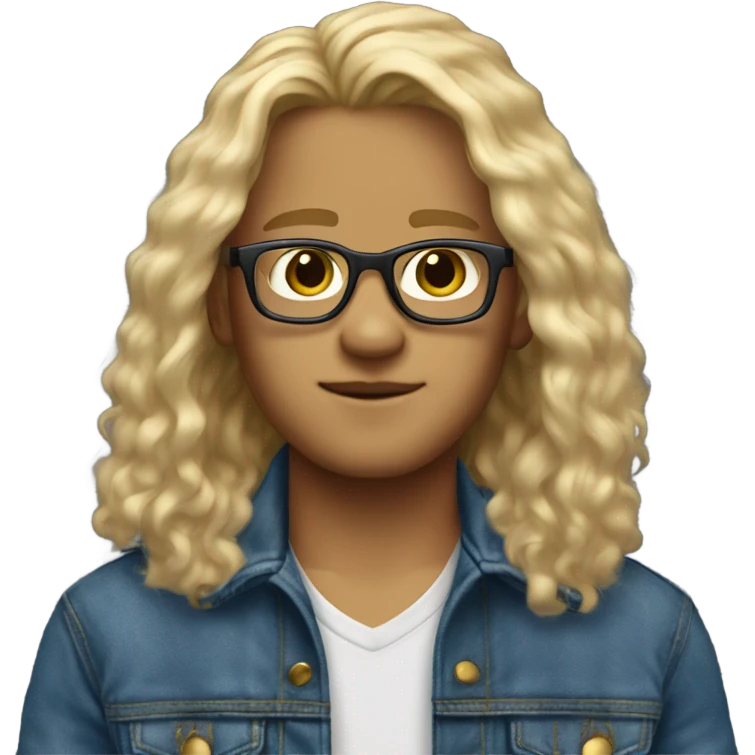 blonde long haired boy with glasses blue jean jacket with fur lining emoji