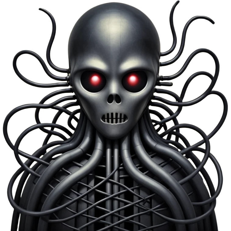 network of dark black wires and tubes forming a surreal creature, Giger and Silent Hill horror emoji
