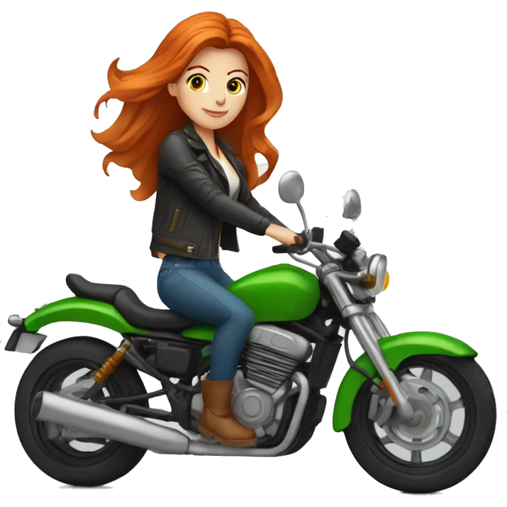 Femme ROUSSE aux yeux verts sur une moto emoji