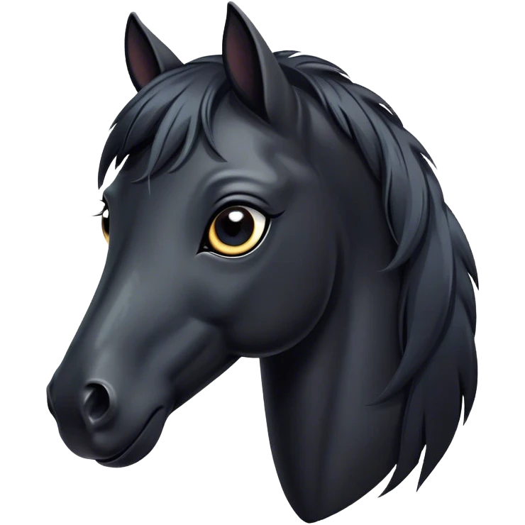 Cinematic Cute Black Horse Portrait Emoji, Head tilted playfully and inquisitively, showcasing a glossy black fur with a striking sheen and expressive dark eyes filled with curiosity, Simplified yet irresistibly adorable features, highly detailed, glowing with a warm, friendly glow, high shine, affectionate and spirited, stylized with a touch of whimsy, bright and endearing, soft glowing outline, capturing the essence of a mischievous yet loving horse, so playful it feels like it could trot out of the screen and into your arms! emoji