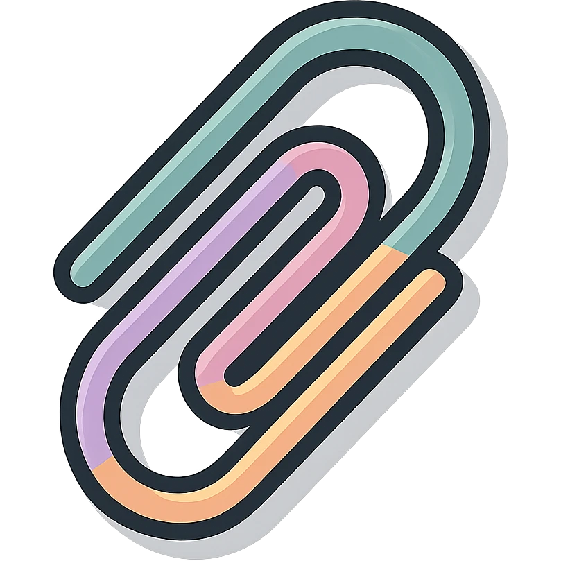 classic paperclip for documents, icon-color-outlined style, thin clean contours, soft rounded shapes, pastel palette #98B5BC, #B5B3C1, #C9A3C9, #E4C0CA, #F7DCD1, #F7C0AA, detailed shadows and highlights, soft lighting, no background emoji