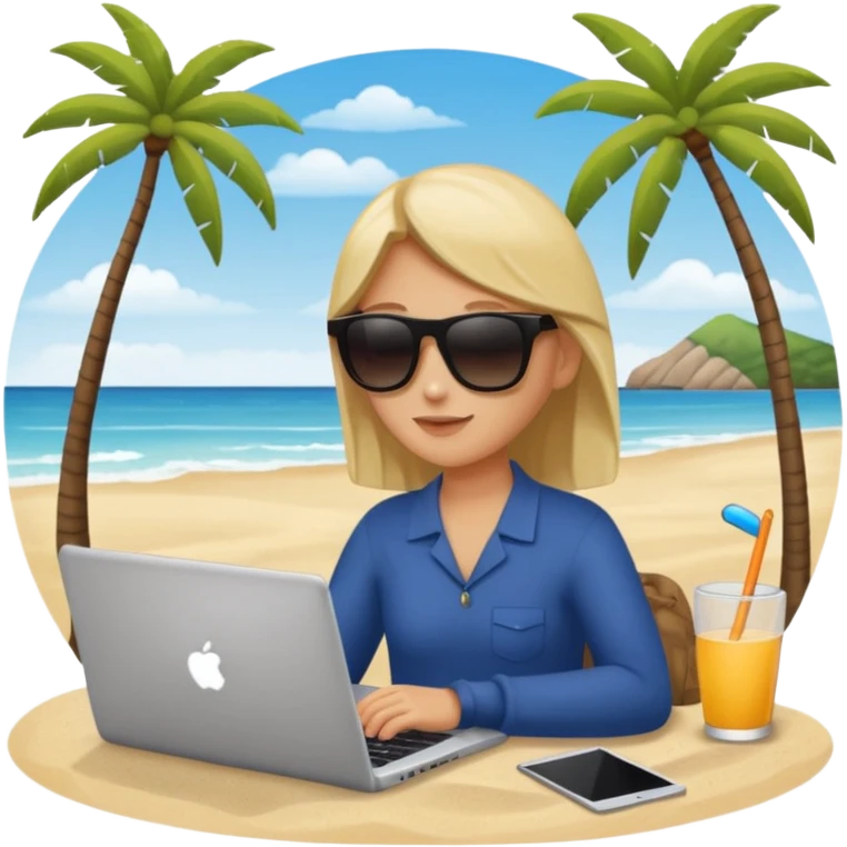 laptop und im hintergrund einen strand emoji