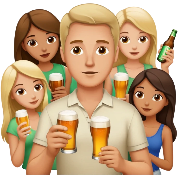 white man with a lot of girls a lot of beer and a joint emoji