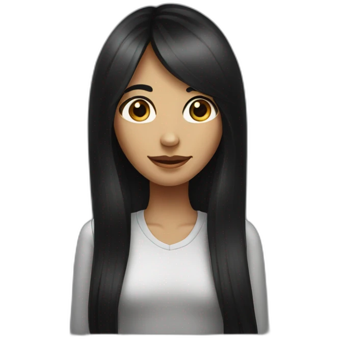 Girl with long hair and long face.black hair and eyes.long nose.medium size mouth and big but long eyes emoji