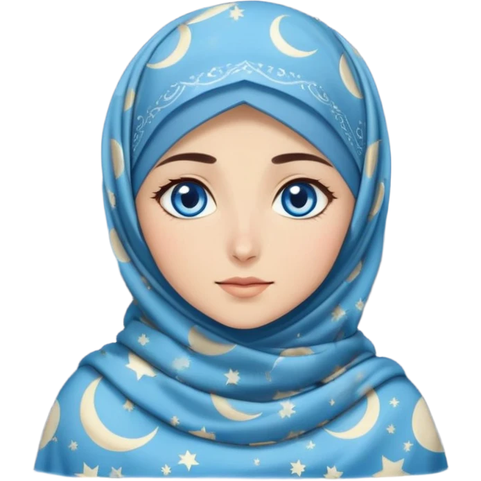 Turkish beautiful finish Konya girl blue eyes with moon patterned hijab dress and watching the moonlight sky on the ground  emoji