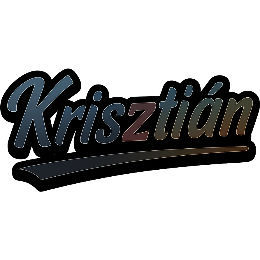 Text image of the name 'Krisztián' in a masculine, modern, gradient font with accurate Hungarian characters, dark contour, prominent and clearly visible white border as in sample images, dynamic slanted underline, masculine color shades including blue, gray, burgundy, green, and brown, 1000x1000 px, PNG, transparent background. emoji