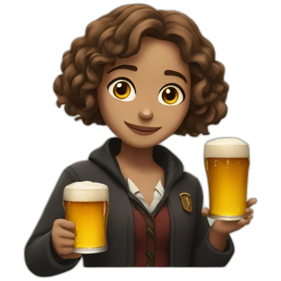 Hermione with a beer emoji