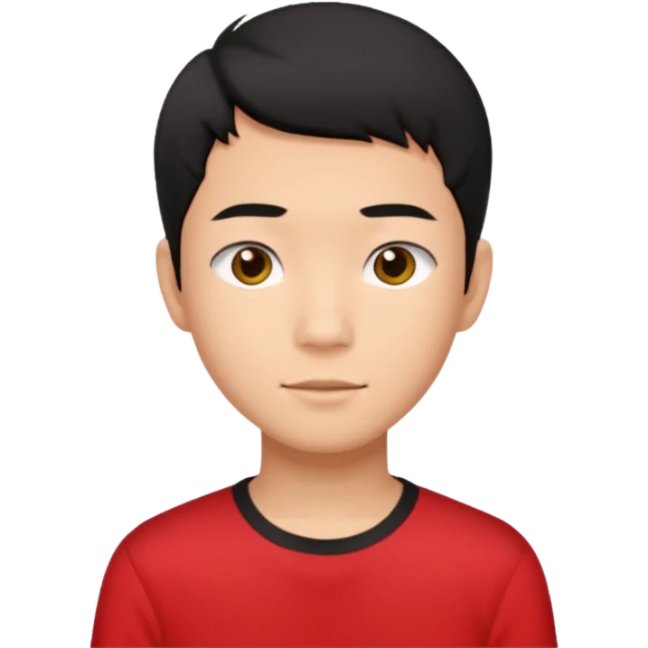 asian male teenager black short hair red shirt emoji