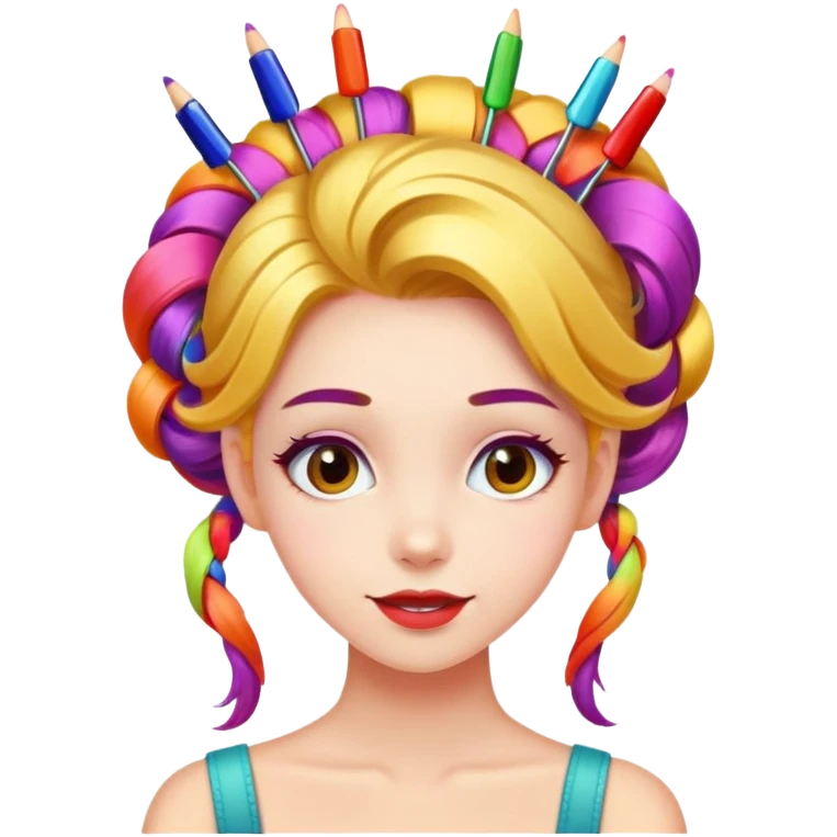 A playful and beautiful girl with many colorful hairpins on her hair emoji
