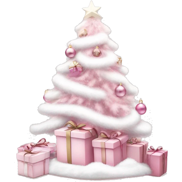 Light pink Christmas gifts under a white Christmas tree  emoji