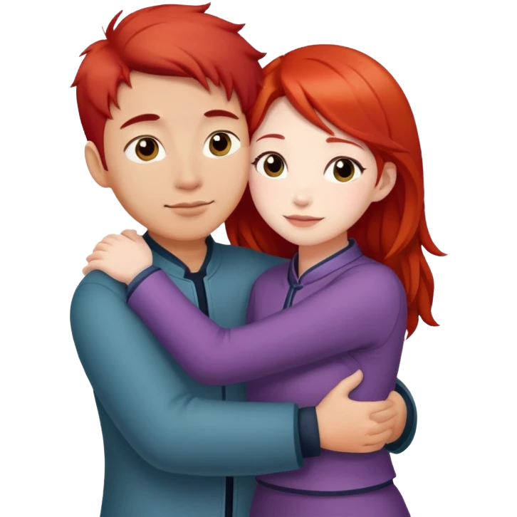 red haired girl ￼hugging chinese guy emoji