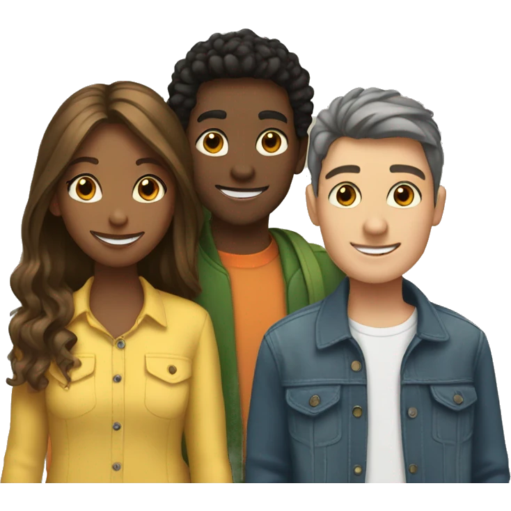 three friends hanging out, two teen girls and a teen boy emoji