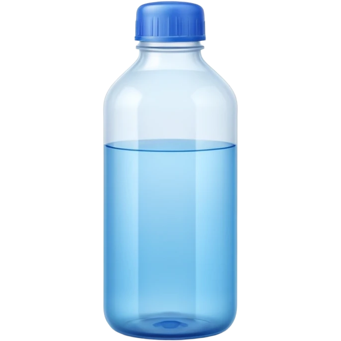 tall translucent plastic bottle with smooth curves and slightly tinted blue or white cap, filled with clear liquid, clean minimal design, no label, no measuring cap, no drops, no extras, sealed bottle, soft lighting, subtle shadows, emoji scale emoji
