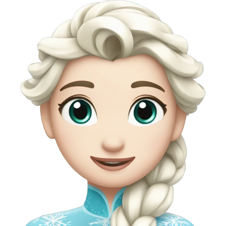 un pato inspirado en Elsa de Frozen. El pato debe tener un cuerpo azul con detalles blancos y una cabeza blanca, así como una trenza similar a la de Elsa. emoji