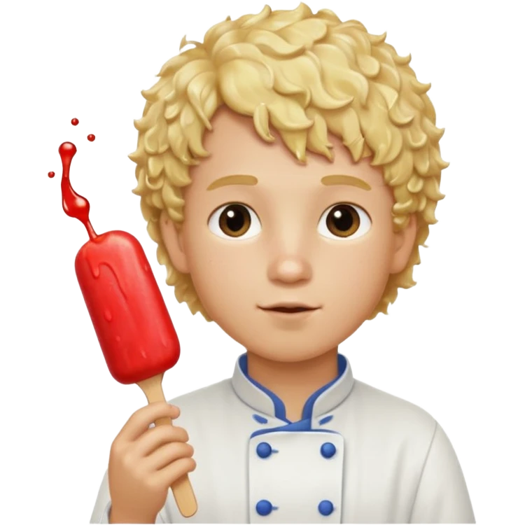 boy blonde curly hair, chef, eating ice pop emoji