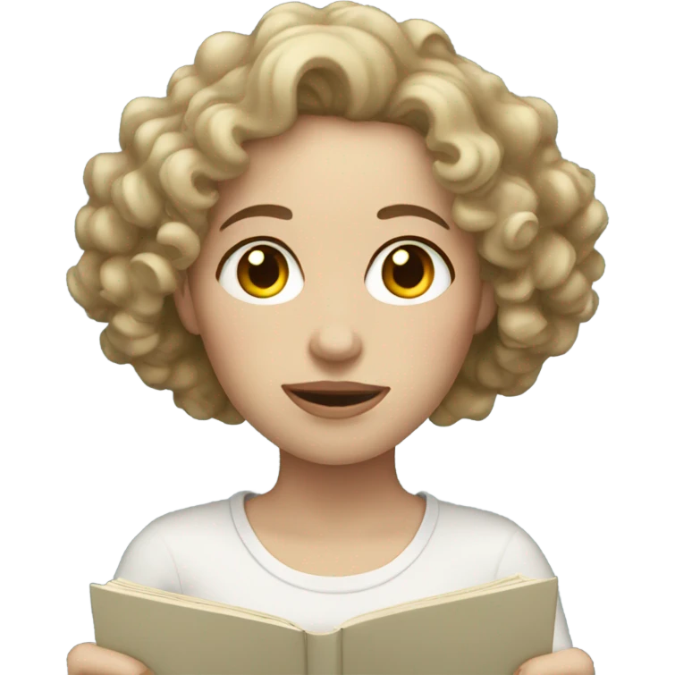 pale woman with curly hair reading emoji
