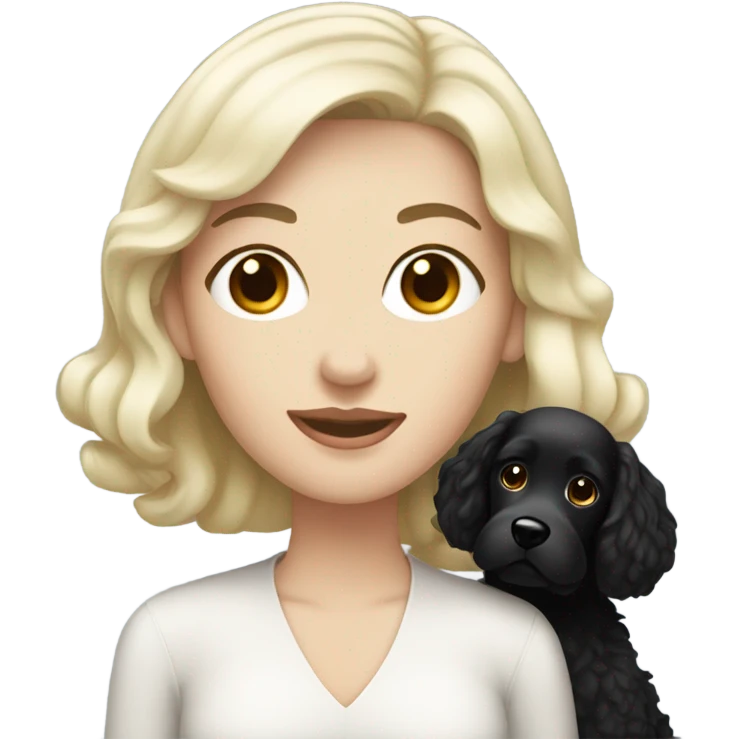 pale woman with black hair and a black cockapoo emoji
