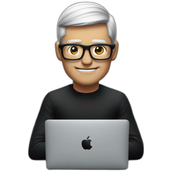 tim cook with macbook pro on desk all black emoji