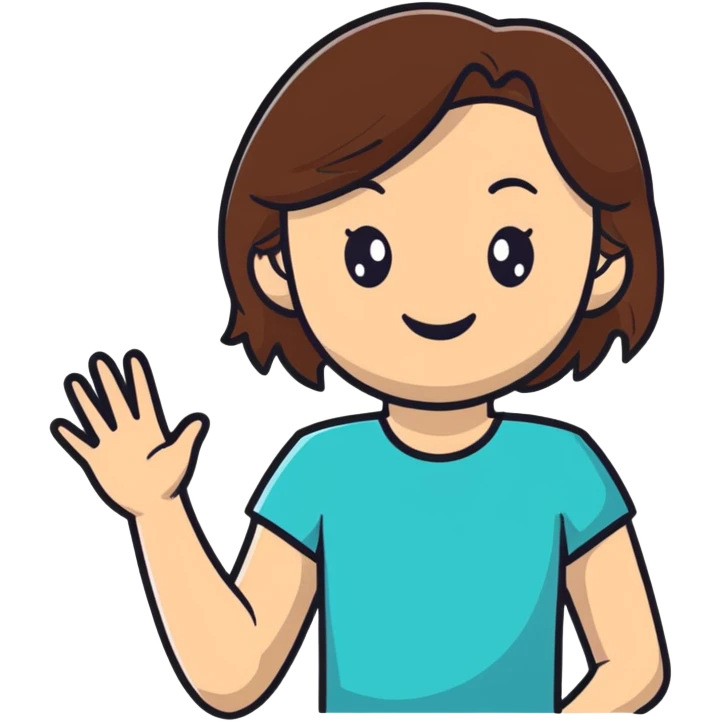 White girl with medium length brown hair, happy expression emoji