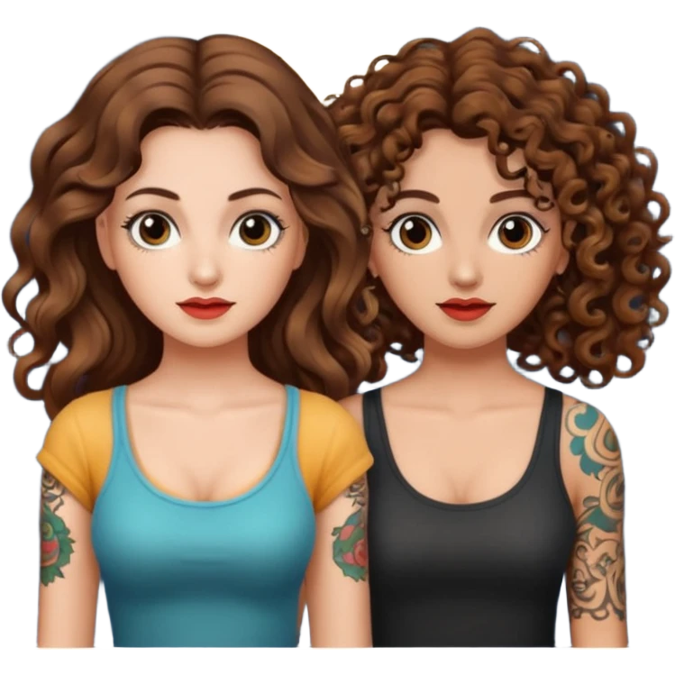 moon color change — long wavy brown hair tattooed woman and short tight curly brown hair woman — alarmed emoji