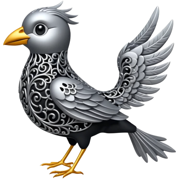 Black and silver filigree bird, 3D, extremely detailed design emoji