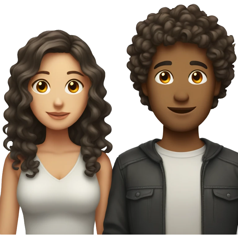 Guy with curly hair and brunette girl emoji