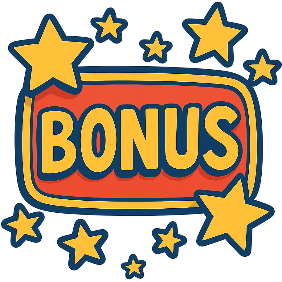 sign with the word BONUS in the center, surrounded by stars, vibrant cartoon style emoji