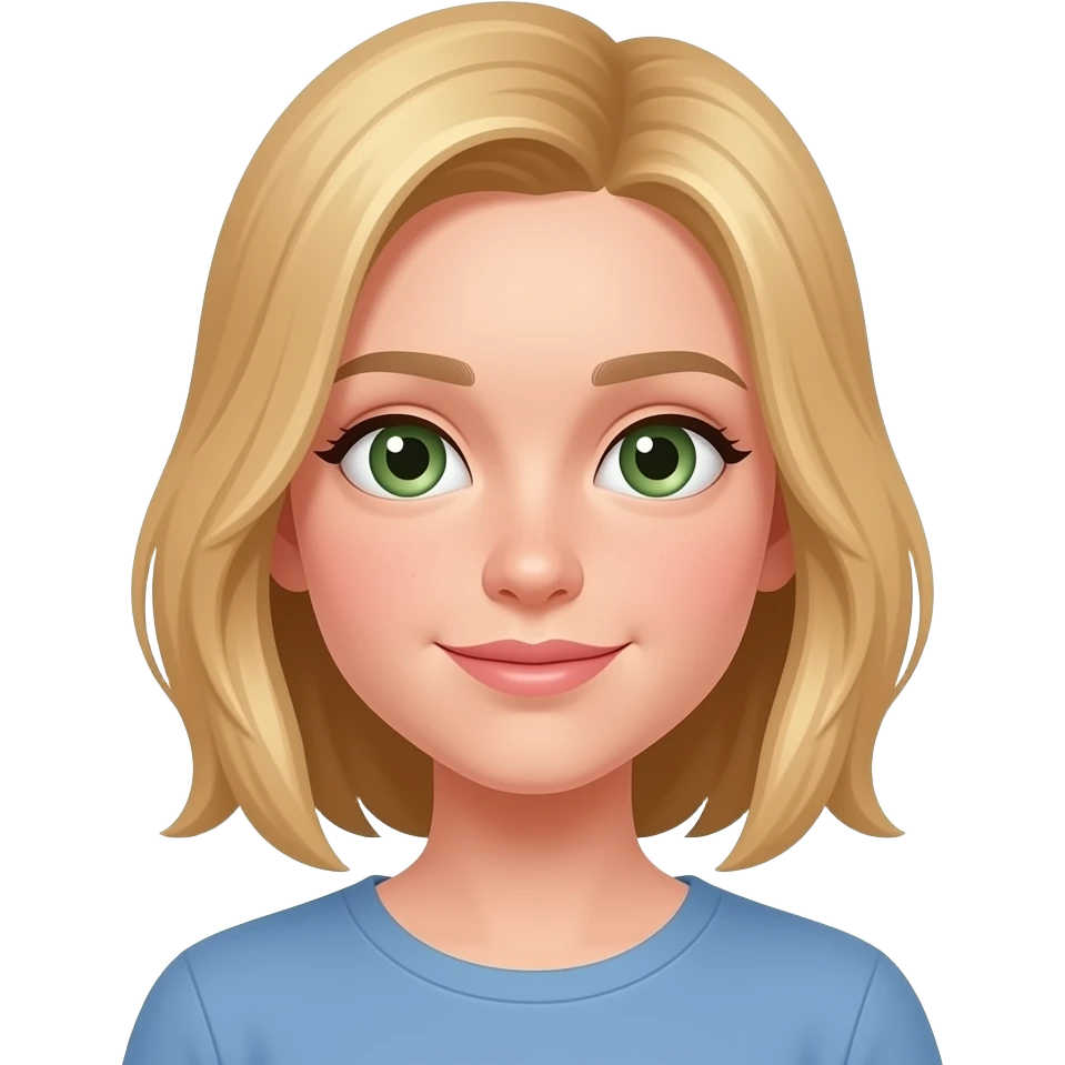 13 year old girl, blond hair that's slightly below to her shoulders, green brown eyes emoji