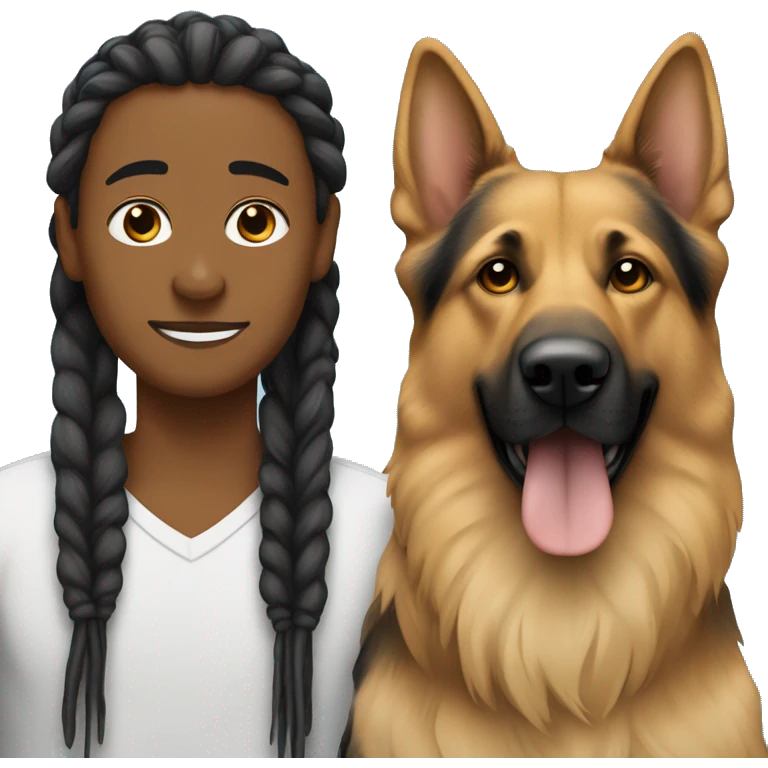 person with dreadlocks alongside a german shepherd dog emoji