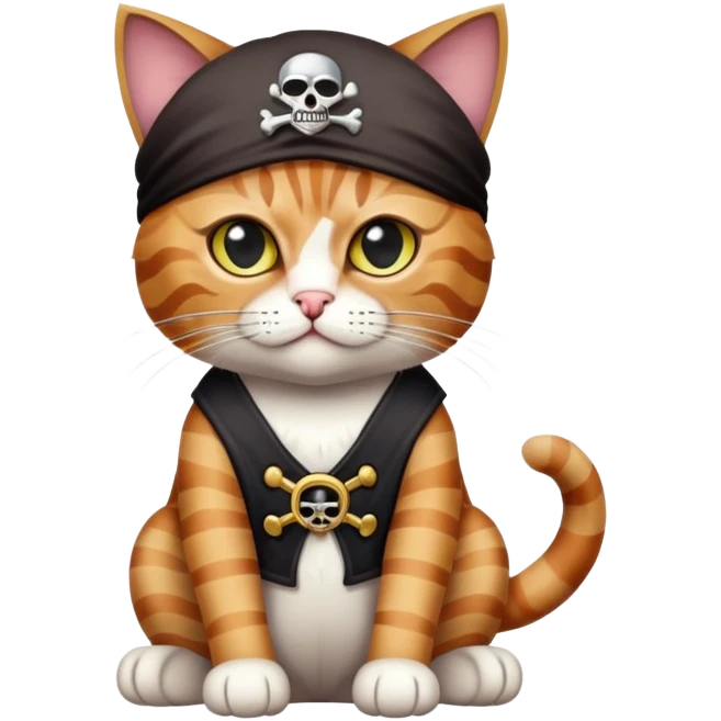 cat full body sitting wearing a pirate eye patch emoji