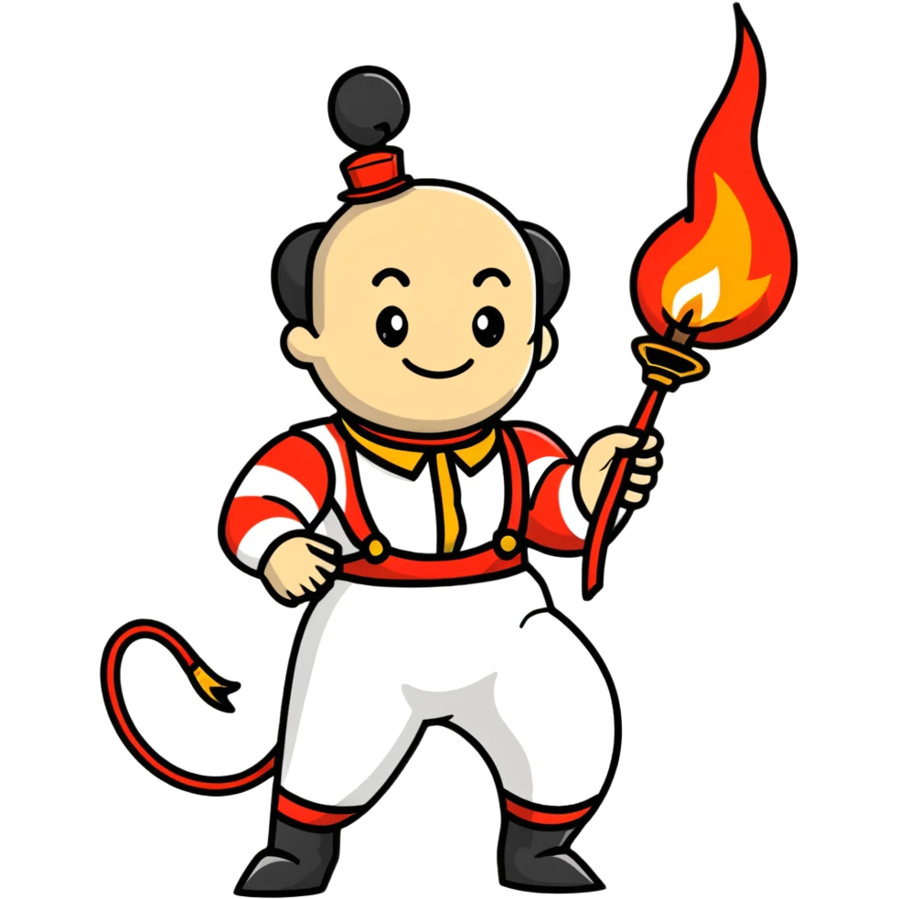 vintage circus artist with a fire whip emoji