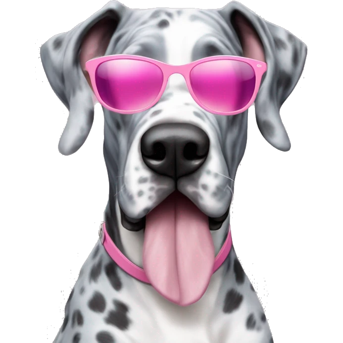 Blue Merle Great Dane wearing pink sunglasses emoji