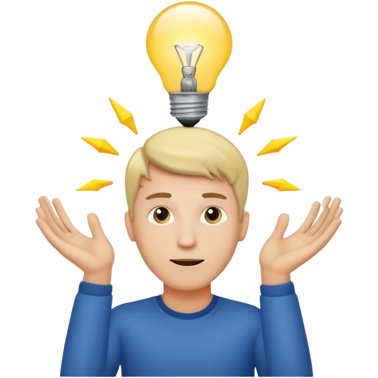 a man with a lightbulb above his head, symbolizing a startup idea emoji