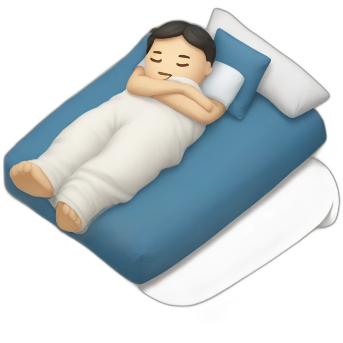 a Korean sleeping with a pillow between his feet emoji
