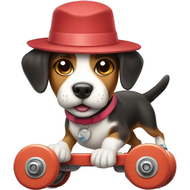Dog with hat on roller skates emoji