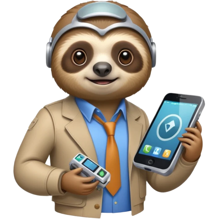 sloth with futuristic gadgets, preppy fashion emoji