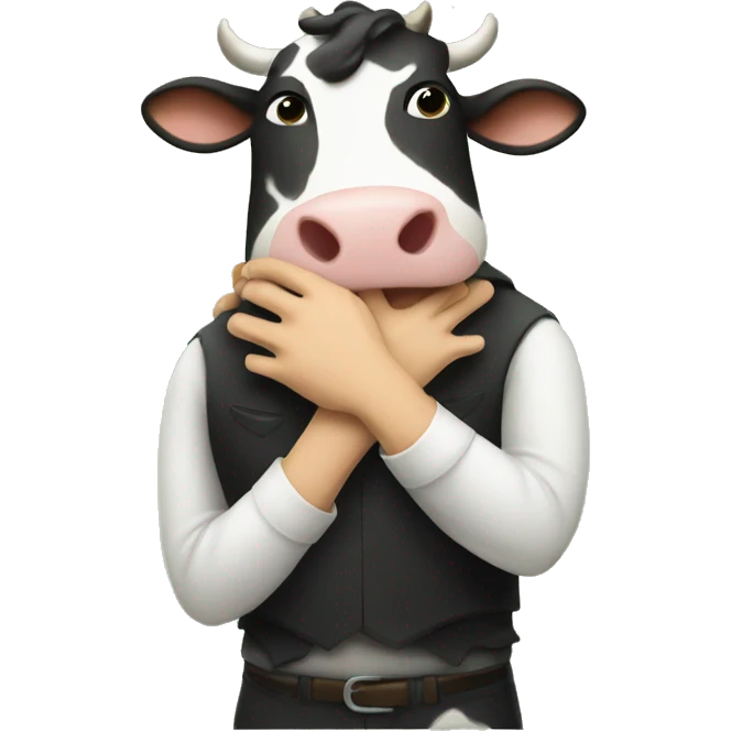 A cow hugging a man emoji