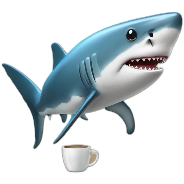 Requin assis bois un café avec la nageoire droite emoji