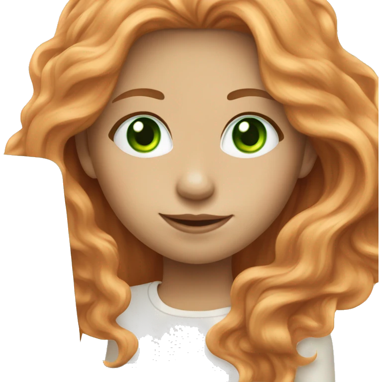 white pale red wavy long hair girl with bright green eyes with laptop emoji