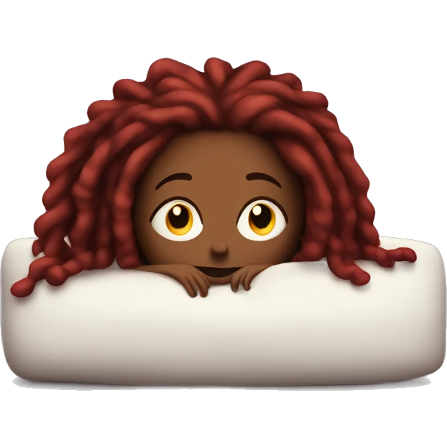 Chocolate tone Lady with red dreadlocks laying on stomach in bed watching tv emoji