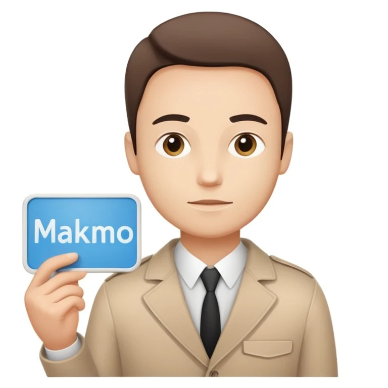 a minimalist person holding a sign with the text 'максм чмо', clean lines, light background, modern messenger art style, Telegram style emoji
