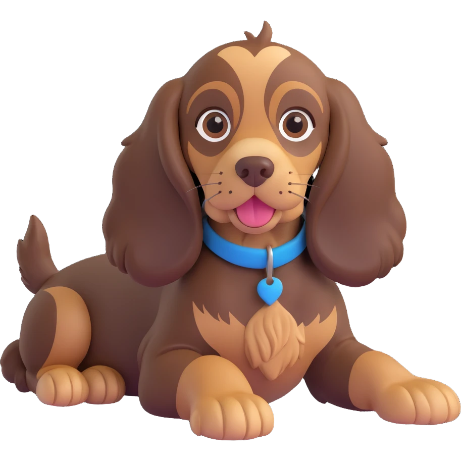 chocolate tan English cocker spaniel puppy lying down with wagging tail and adorable look emoji
