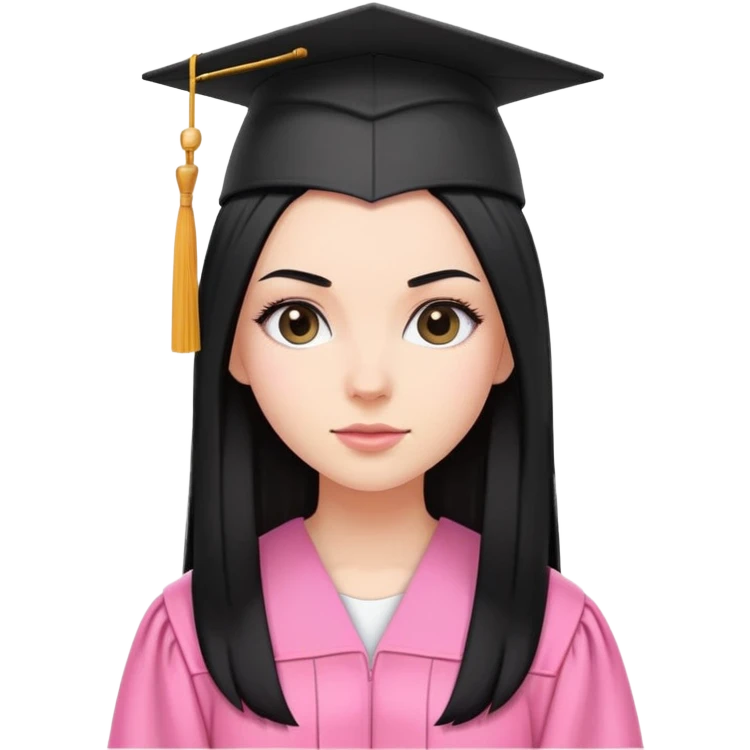 White girl with long straight black tine wearing pink graduation clothes emoji
