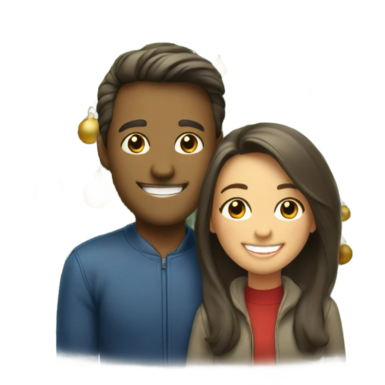 smiling couple by christmas tree emoji
