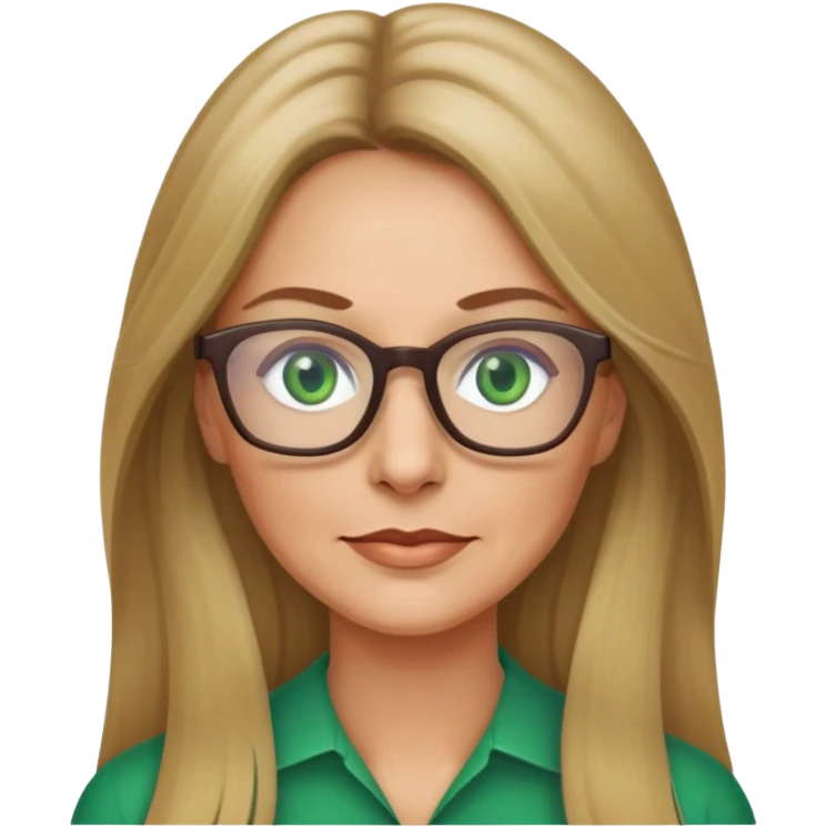 Dark blonde woman long hair green eyes glasses 50 years old emoji