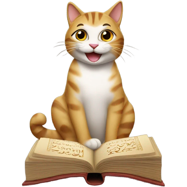 Cat felt happy and read arabic book emoji