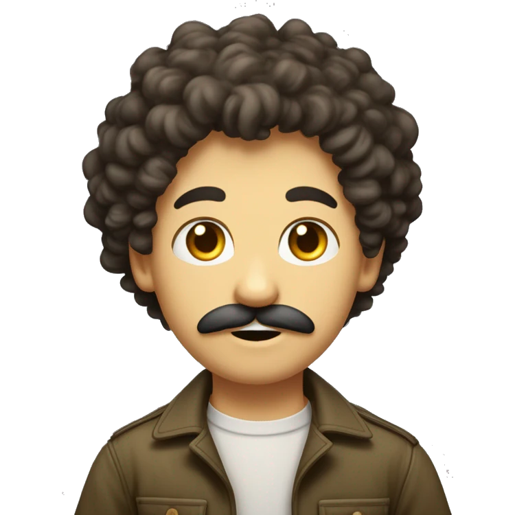 garçon moustachu avec cheveux mi long bouclé, yeux verts foncés, origine tunisien français emoji