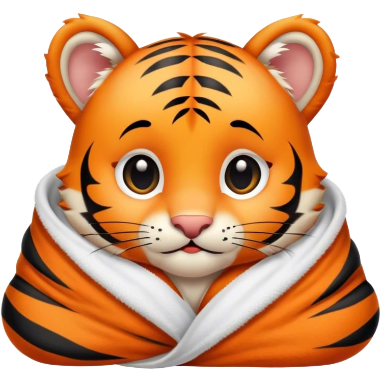 Cute, Disney-style baby tiger cozy in blanket emoji
